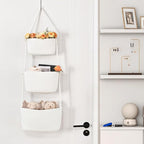 Hanging Storage Baskets, Over the Door Basket, Cotton Wall Baskets Storage, Hanging Door Basket with 4 Hooks