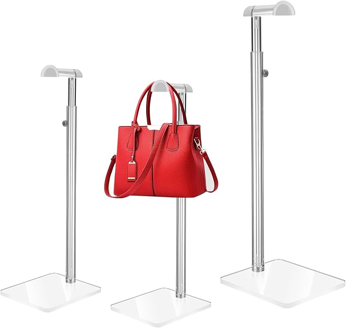 AceOrbit 3 Pcs Acrylic Purses Display Stand 14 to 24 Height Clear Adjustable Handbag Rack Purse Organizer for Closet Table Ba