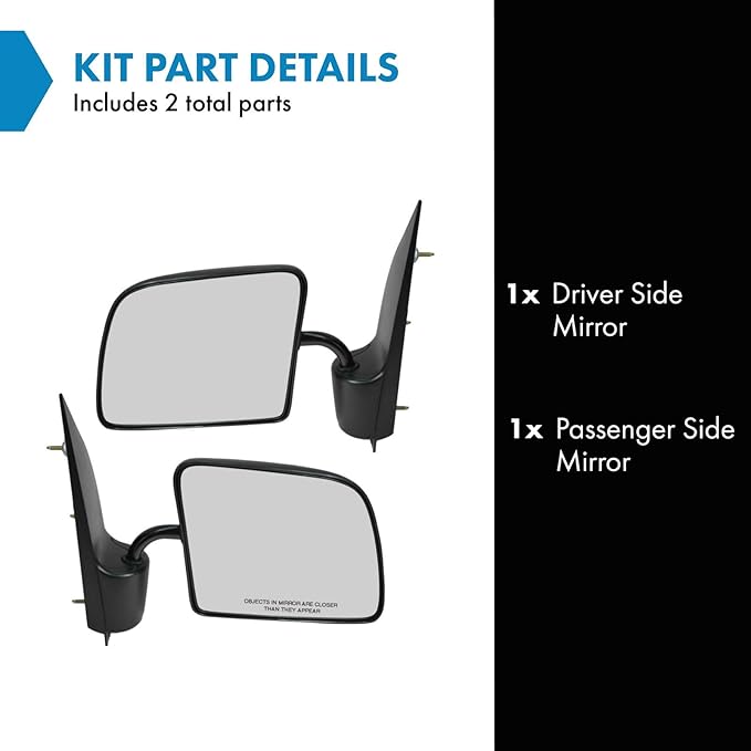TRQ 2 Piece Driver and Passenger Side Mirror Assembly Set Manual Adjustment Non-Heated No Memory Black Compatible with 1994-2