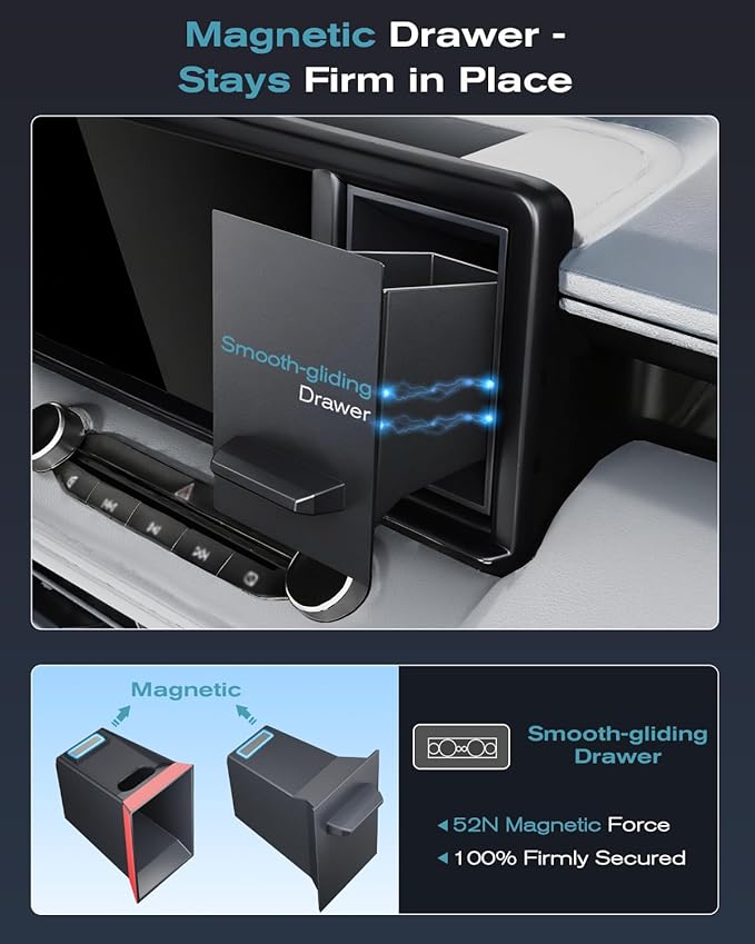 CDEFG UPGRADED for Ford Maverick 2022-2024 Center Console Screen Storage Drawer w/Magnet Design Slides Smoothly - Maverick 8"