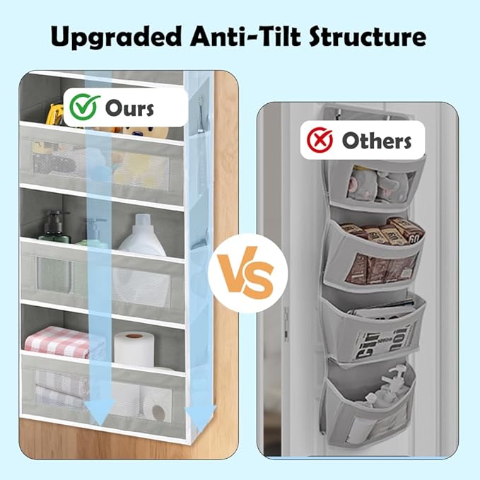 Over The Door Storage Organizer with 5 Extra Large Pockets & Side Mesh Pouches, Hanging Closet Door Organizer for Bedroom, Ba