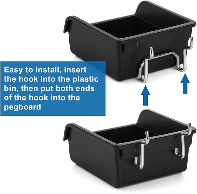 Foraineam 16 Pack Pegboard Bins with Metal Hooks, Black Garage Workbench Bins Cups Peg Board Accessories Kit, Pegboard Tools 