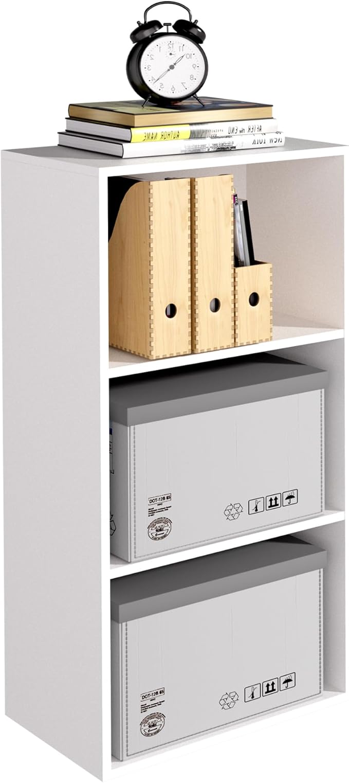 Wooden 3 Cube Storage Organizer, 3 Tier Low Bookcase Freestanding Storage Display Organizer,Versatile Cubes Shelf and Cubby U