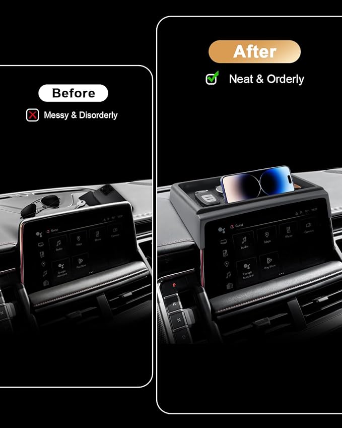 ECOZEN 2021-2024 Chvey Tahoe/Suburban & GMC Yukon Dash Console Organizer Tray - Behind Screen Organizer For 2021-2024 Tahoe/Suburban/Yukon Accessories Dashboard Storage Box Behind Screen