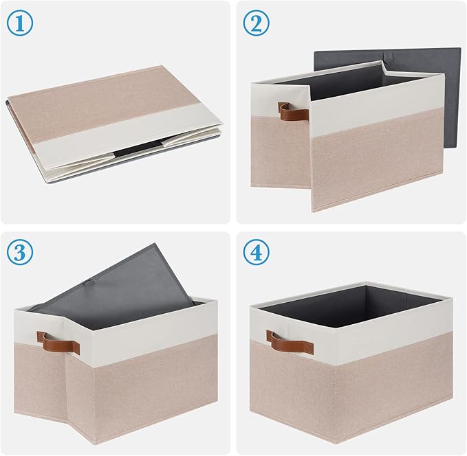 Large Fabric Storage Bins, Foldable Fabric Storage Baskets for Shelves, Sturdy Storage Boxes with PU Handles for Organizing C