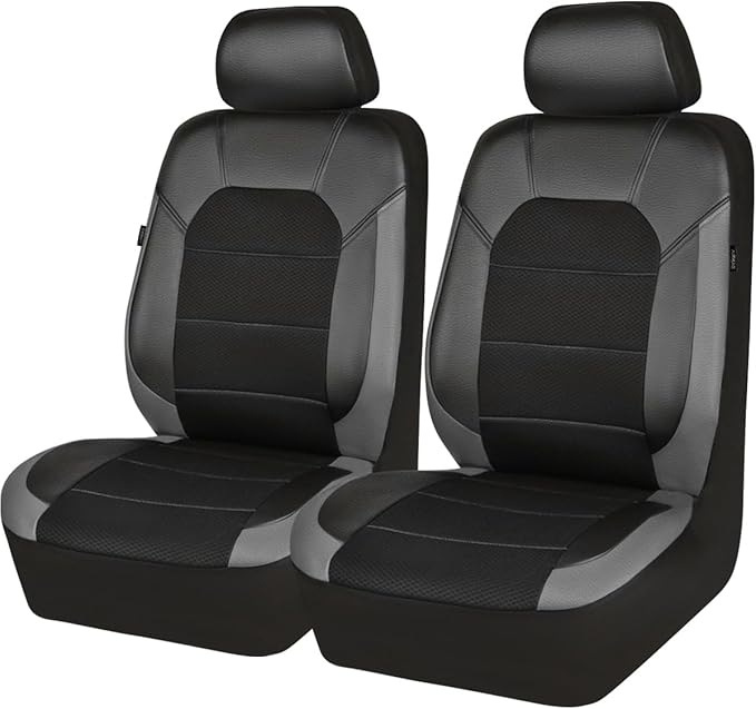 CAR PASS Leather Car Seat Covers Front Seats only, with Air Mesh Front Seat Covers Breathable, Cool Automotive Seat Covers 2 