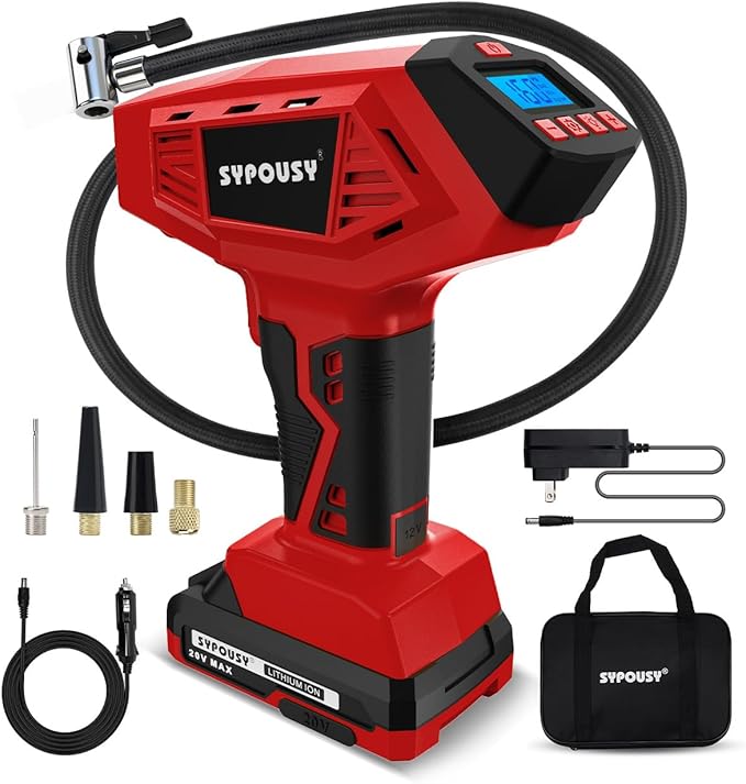 Tire Inflator Portable Air Compressor, 160PSI Cordless Handheld Tire Pump with 20V Battery & 12V DC Dual Power, 4X Faster Inflation, Auto Shut Off, Digital Gauge for Car, Motorcycle, Bicycle, E-Bike