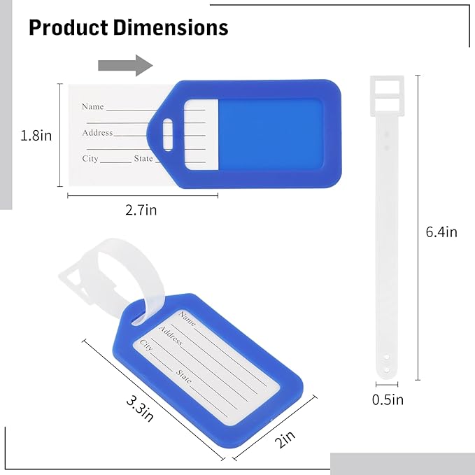 200 Pcs Luggage Tags, 3.3×2" Plastic Luggage Tags with Name ID Card Inserts & Lanyards, Personalized Luggage Labels, Airplane