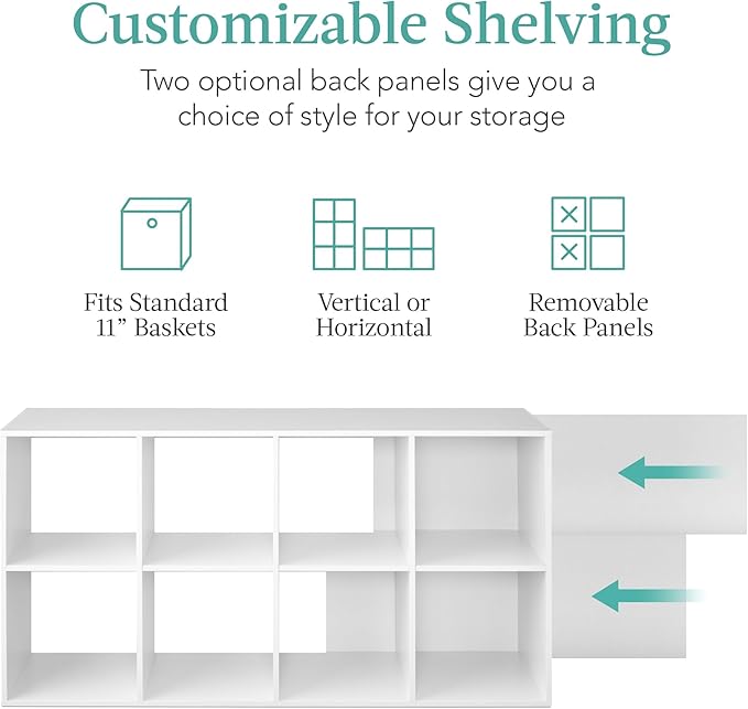 Best Choice Products 8-Cube Storage Organizer, 11in Shelf Opening, Bookcase, Display Shelf, Customizable w/ 3 Removable Back 