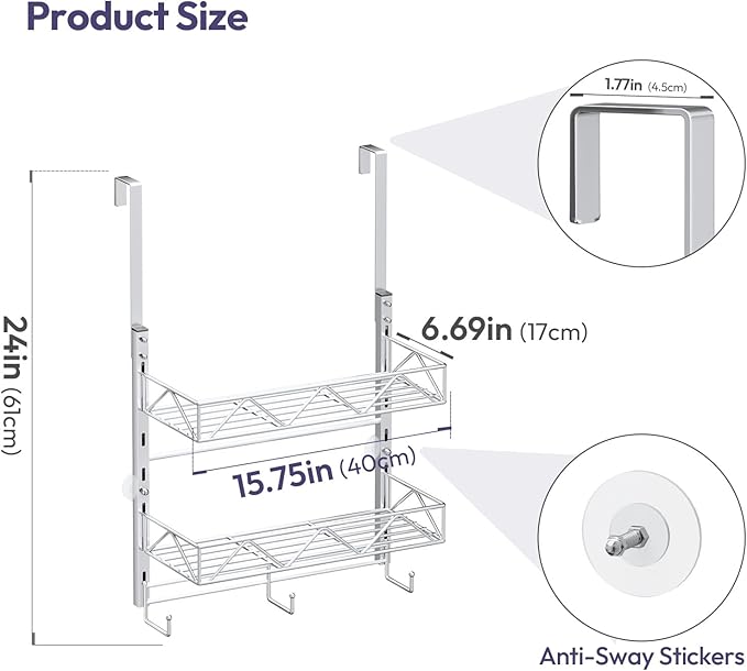 SWTYMIKI Over Door Hat Organizer - 3 Tier Wall Mounted Hat Rack with 2 Adjustable Metal Basket and 3 Hooks, Hanging Baseball 