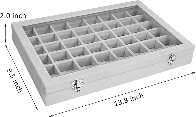 Vicoter Velvet Jewelry Tray 48 Compartments Jewelry Display Organizer with Transparent Cover Rings, Earrings, Necklaces, Pend
