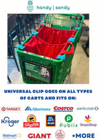 Handy Sandy Cart Caddy – 3-Pack Reusable Shopping Bags with Cart Clips | Heavy-Duty Grocery Organizer Tote Set | Eco-Friendly, Foldable, 40 lb Capacity | Blue