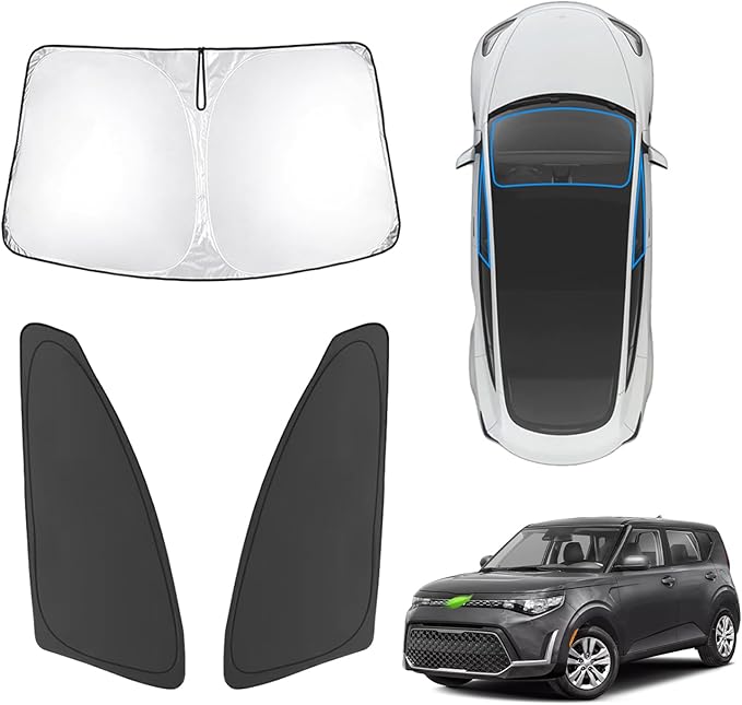 Karltys 3PCS Windshield Sun Shade for 2020-2025 Kia Soul, 210T Reflective Front and Side Window Sunshade Custom Fit Kia Soul, Foldable Sun Visor Protector Blocks Heat UV Rays
