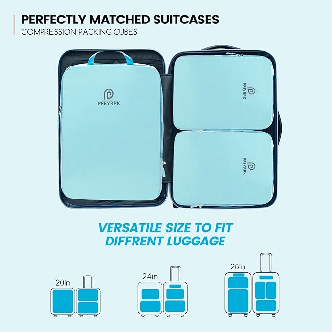 PFEYRPK Lightweight Compression Packing Cubes for Suitcases, Compressible Expandable Travel Packing Organizer with Clear Toil