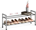 Bumusty 2 Tier Expandable Shoe Rack for Closet, 18“-33” Adjustable Shoe Rack for Small Space, Small Shoe Organizer for Front 
