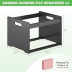 Hanging File Organizer Box for Letter Size, Bamboo File Folder Organizer, Storage Moving Boxes with Handle Wood Desk Filing B