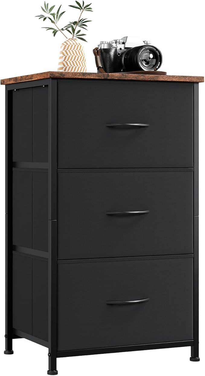 Somdot Dresser for Bedroom with 3 Drawers, Storage Organizer Chest of Drawers with Removable Fabric Bins for Closet Bedside L