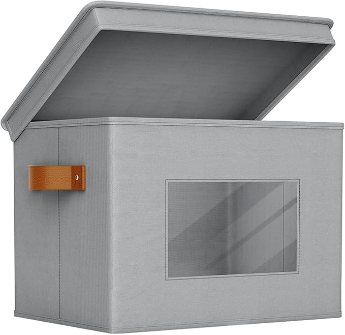 Univivi Storage Bins with Lids Collapsible Foldable Closet Storage Boxes for Clothes [3-Pack] Containers boxes with Handles C