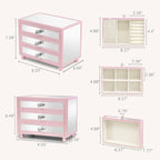 Gifturbo Pink Jewelry Box for Women Girl Wife 3 Layers Large Mirror Glass Jewelry Organizer Storage Case with Three Drawers D