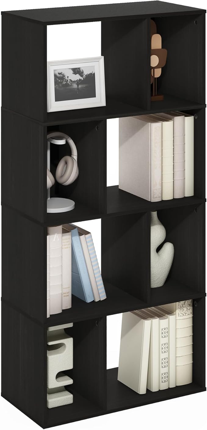 Furinno DALY Book Shelf, 8-Cube Bookshelf, Cube Storage Organizer Bookcase with Irregular Compartments, 11.7 x 23.6 x 49, for