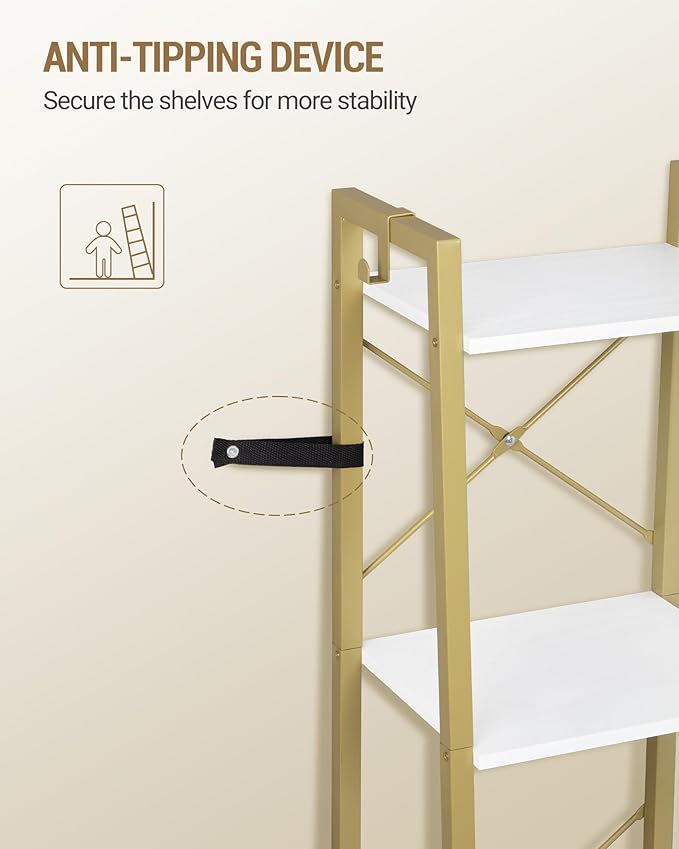 Hzuaneri Ladder Shelf, Bookshelf Bookcase, Freestanding Corner Storage Shelve with 2 Hooks for Home Office, Living Room, Kitc