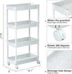 Sooyee 4 Tier Wide Storage Cart Mobile Shelving Unit Organizer Slide Out Storage Rolling Utility Cart Tower Rack for Kitchen 