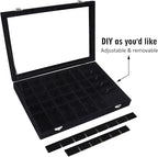 Siveit Velvet Jewelry Tray 48 Grid Jewelry Display Tray Organizer Box with Transparent Lid Rings Earrings Necklaces Pendants 