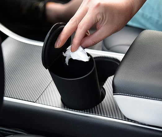 ThinSGO Silicone Trash Can with Lid - Car Cup Holder Trash Bin for Auto, Home, Office (Black)