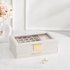 Lolalet Earring Storage Box Case with Glass Top, Large Earring Jewelry Holder Organizer Display with Drawer and Grid, Gifts f