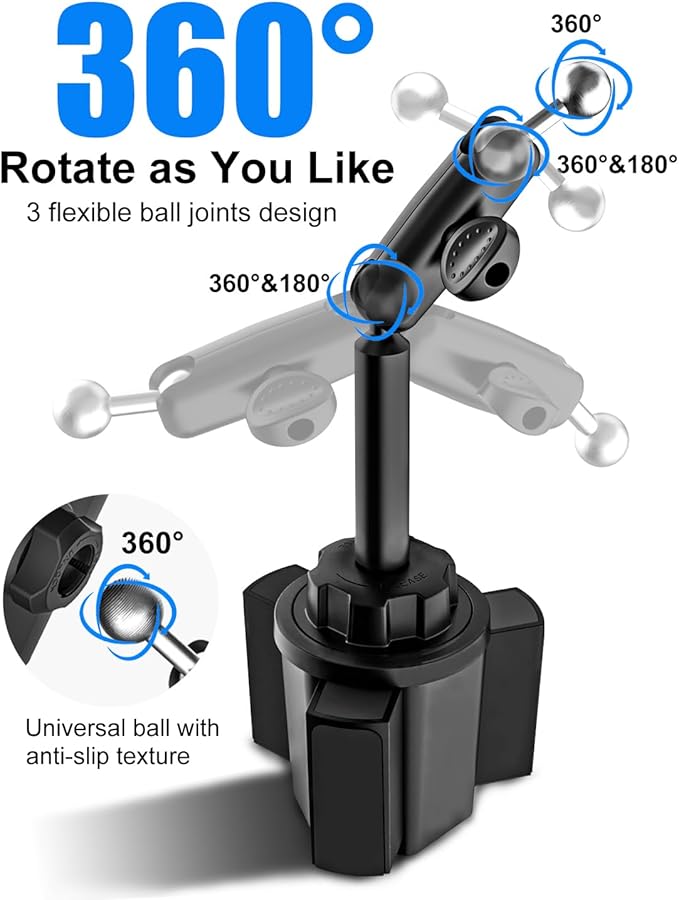 Cup Holder Tablet Mount for Car [Anti-Shake Metal Arm] Heavy Duty iPad Cup Holder Mount for Truck, Tesla, Vehicle, for iPad Pro 12.9 Air Mini Galaxy Z Fold iPhone, 4-13'' Cell Phone Tablets