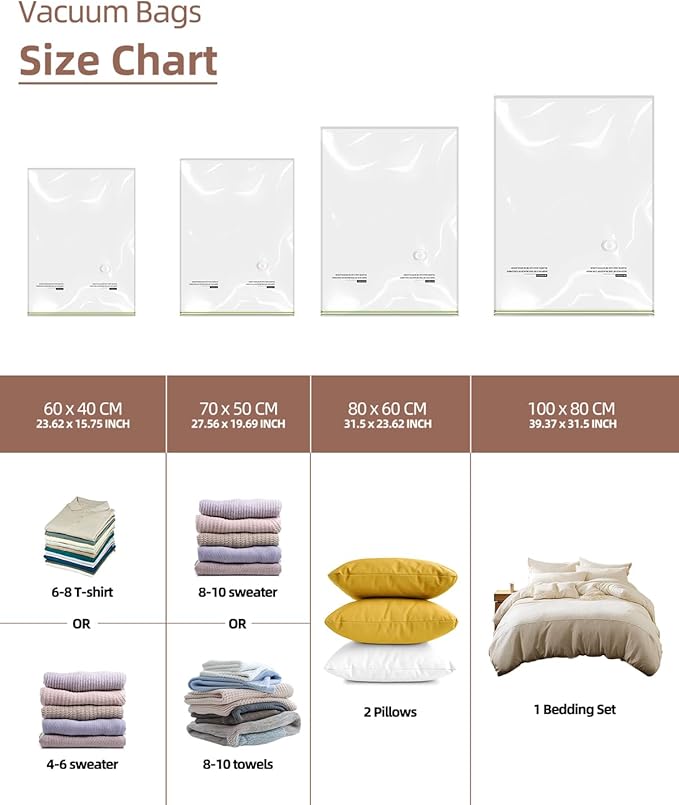 Vacuum Storage Bags for moving, Vacuum Seal Bags for Memory Foam, Latex, Clothing & Bedding, Space Saver Bags for Organizatio