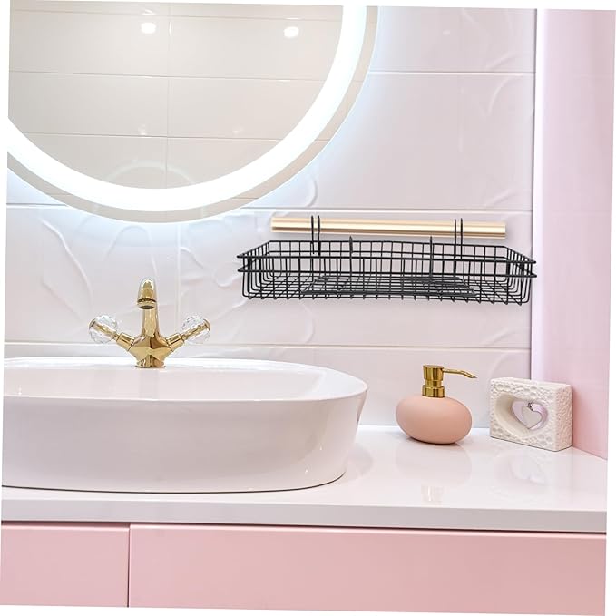 2pcs Black Metal Wire Wall Mount Storage Basket Organizer Hooks Versatile Grid Panel Display Rack for Office Kitchen Bathroom