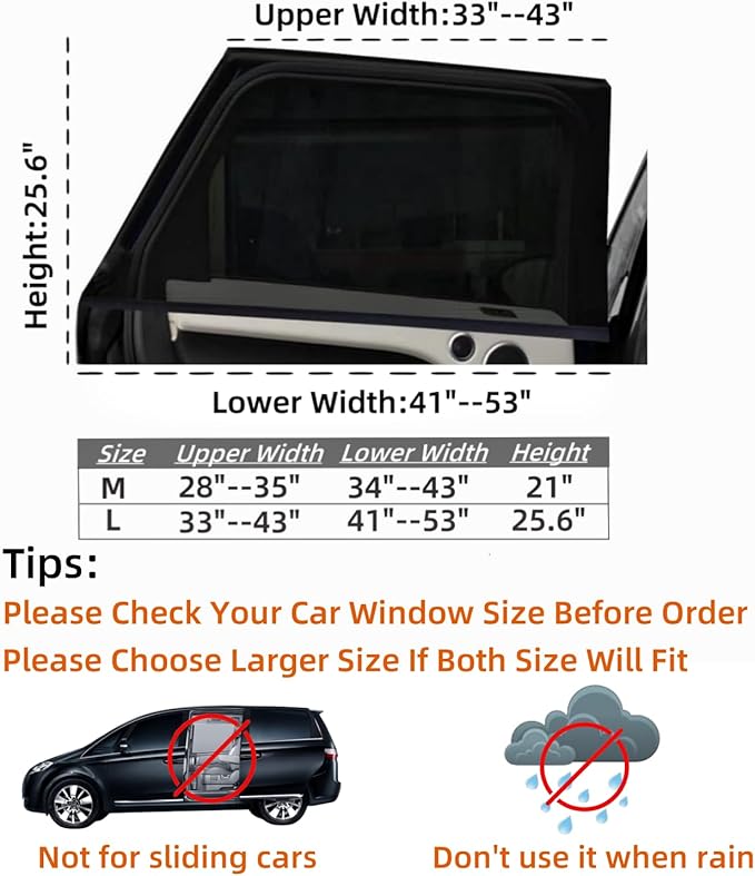 2Pack Large Car Window Screen Mesh 41" to 53", for Large SUV, Pickup, Truck, Minivan, Window Sun Shade for Car Camping Overnight Sleeping