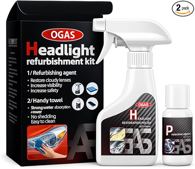 Ogas Headlight Restoration Polish, Car Headlight Restoration Kit for All Vehicles That Restores Clarity, Removes Yellowing & 