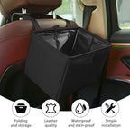 Car Trash Can, Leather Foldable Large Capacity Vehicle Hanging Garbage Bin Organizer, Waterproof Auto Interior Storage Bag Container Accessories, Universal for SUV Sedan Truck (Black)