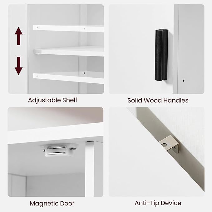 Iwell Storage Cabinet with 2 Doors and 4 Storage Shelves, Credenza Buffet Cabinet, Bathroom Cabinet for Living Room, Entryway