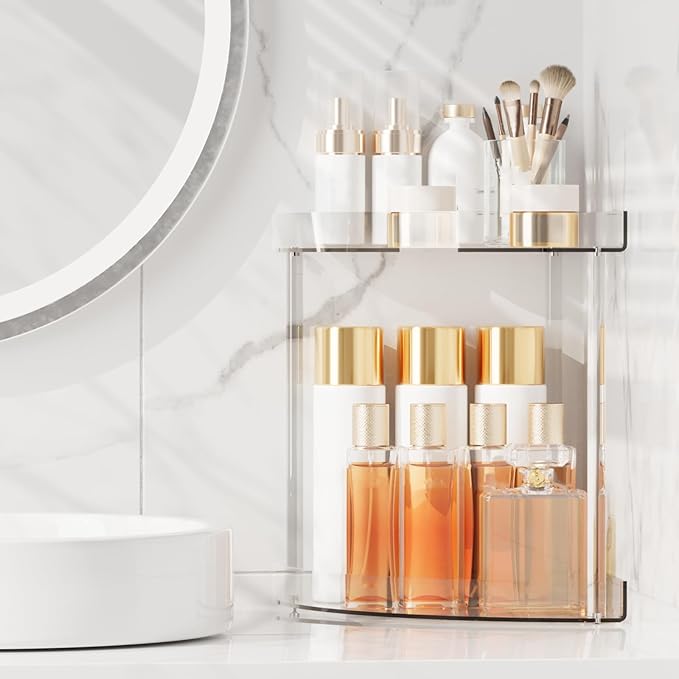 Bathroom Counter Organizer Countertop 2 Tier Storage Acrylic Corner Makeup Organizer for Makeup, Perfume, Vanity, Spice Rack,