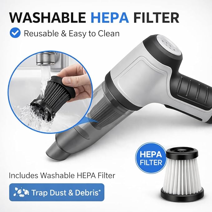 GajetNest Handheld Mini Portable Compact Car Vacuum Cleaner & Blower 3-in-1 with HEPA Filter, Lightweight Design, 25-Minute R