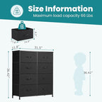 DUMOS 8 Drawer Dresser for Bedroom, Fabric Storage Organizer with Sturdy Metal Frame, Wooden Top Chest of Drawers for Closet 