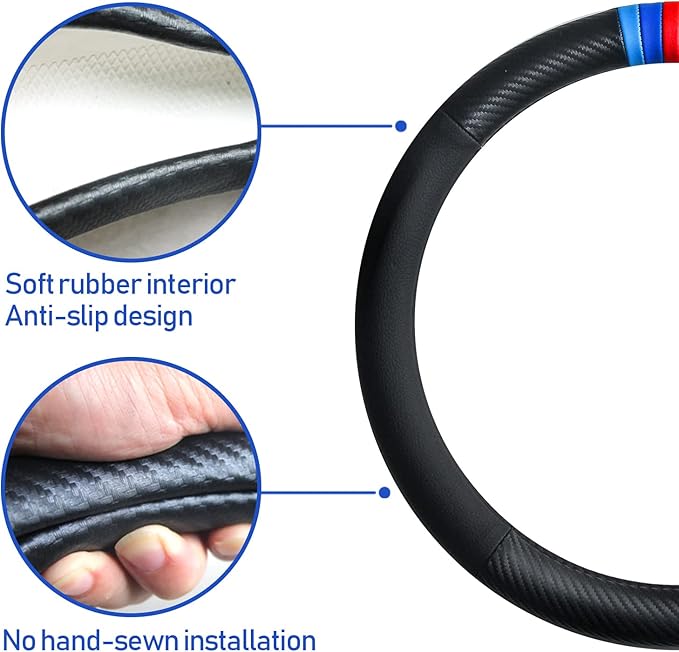 Carbon Fiber Pattern Steering Wheel Cover Sports Steering Wheel High-Grade Leather Set for X1 X3 X5 M