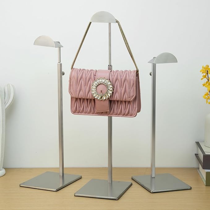 Purse Display Stand 3PCS Handbag Stands Metal Bag Organizer Stainless Steel Hanging Hook Stands Adjustable Height Home Store 