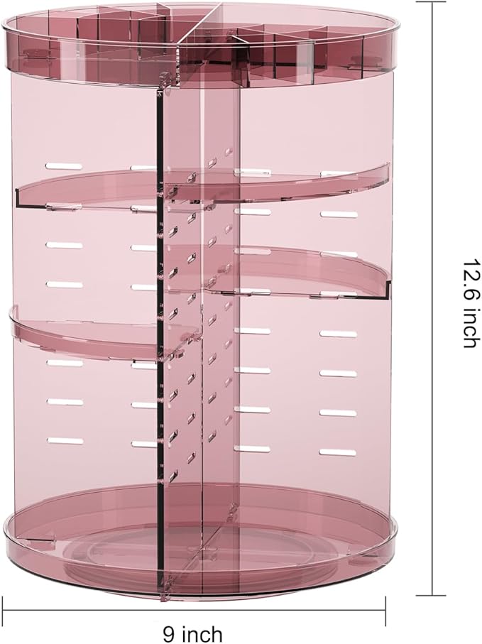 Jiavarry 360 Rotating Makeup Organizer with Lipstick Slots, 8 Adjustable Layers Spinning Skincare Organizers, Large Capacity 