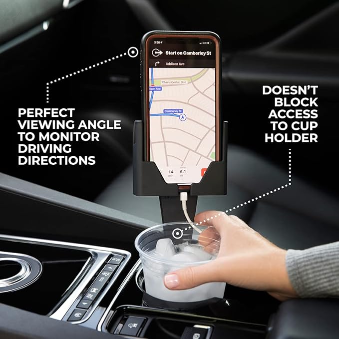 Phone Holders for Your Car, Cup Holder Phone Mount, Universal Adjustable Expander Cradle Hands-Free Driving - Compatible with All Smartphones Car Mount for iPhone Samsung Google Android Mobile Black