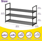 Shoe Rack - Metal Shoe Rack Organizer - Stackable Shoe Storage Shelf for Entryway, Closet, Bathroom 30cm(D) x 92cm(W) x 55cm(