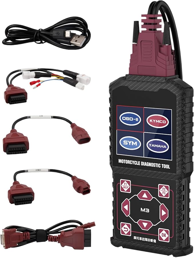 M3-B Motorcycle Diagnostic Tool, OBD2 Scanner for KYMCO 3P, SYM 3P, Yamaha 2/3/4P & OBD2 16P, Motorcycle Code Reader with