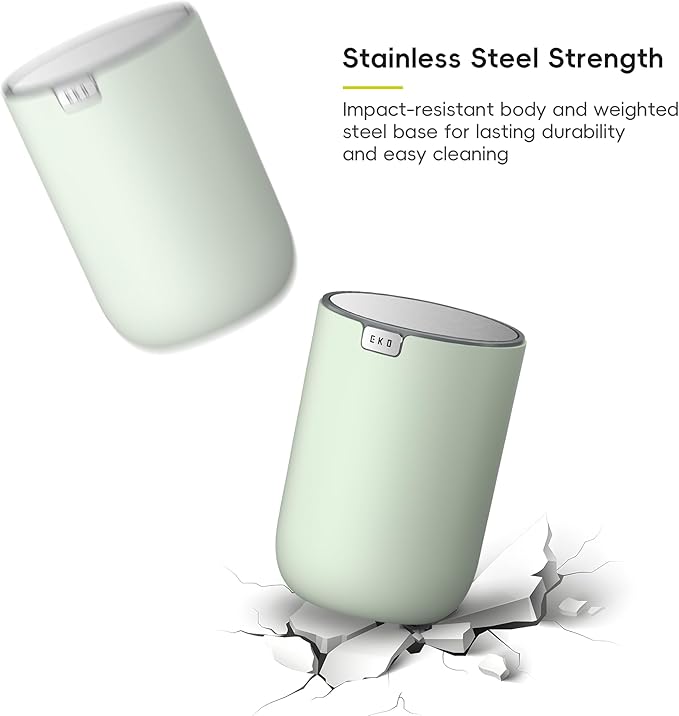 EKO Fandy 0.58 Gal/2.2L Mini Trash Can with Lid, Swing-Top Desktop Trash Can for Bathroom, Countertop, Vanity, Desk or Office, Small Garbage Bin (Sage)
