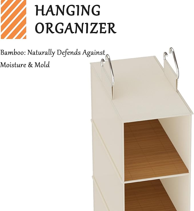 VERONLY Hanging Closet Shelf Shoe Organizer Set of 2 with Woven Bamboo Shelves,11.5 x 31.5 x 5.5 in, 6-Tier Design for Space-