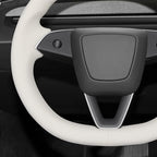 MEWANT Hand Stitched White Leather Steering Wheel Cover for Tesla Model 3 Highland 2023 2024 2025