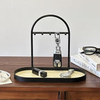Shinpuru Metal Jewelry Organizer Stand & Key Holder Tray with Acrylic Base, Key Stand and Jewelry Tray with 5 Hooks, Perfect 
