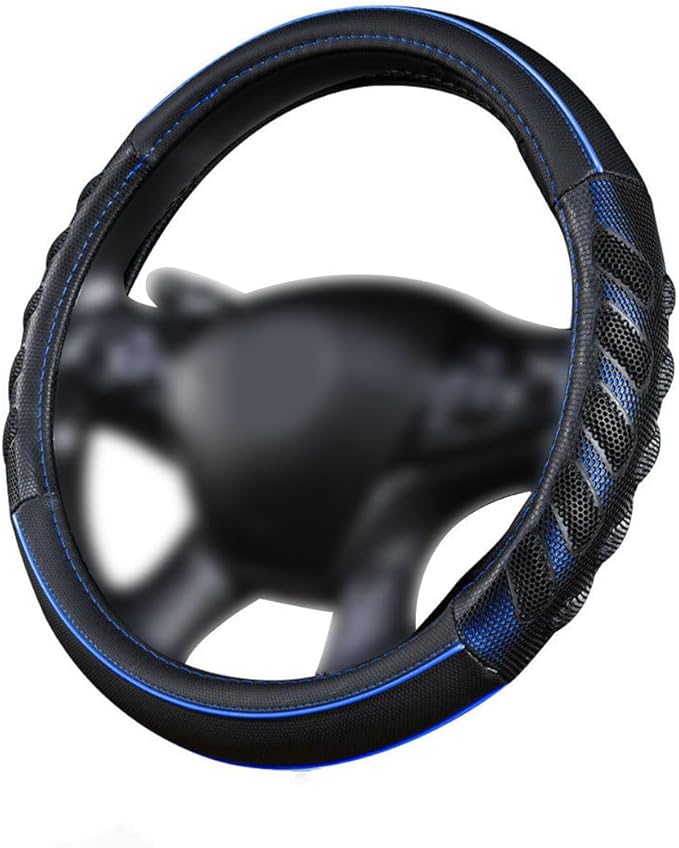 Flying Banner car Steering Wheel Cover Faux Leather Massage Universal fit 3D Honeycomb Hole Anti-Slip Sporty 15 Inches (Blue 